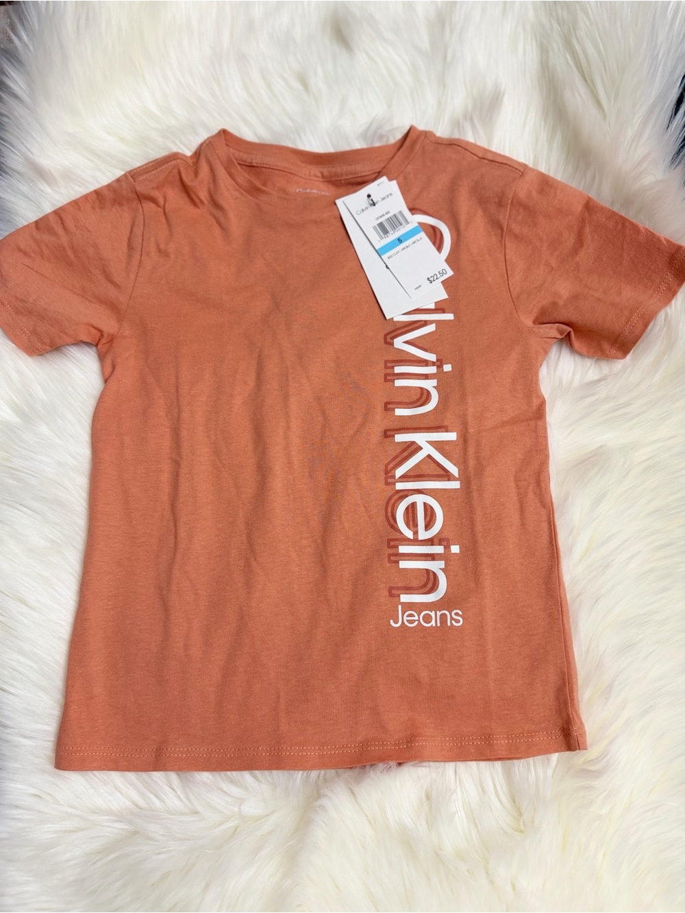 Calvin Klein Jeans Kids Rust Tee with Vertical Logo